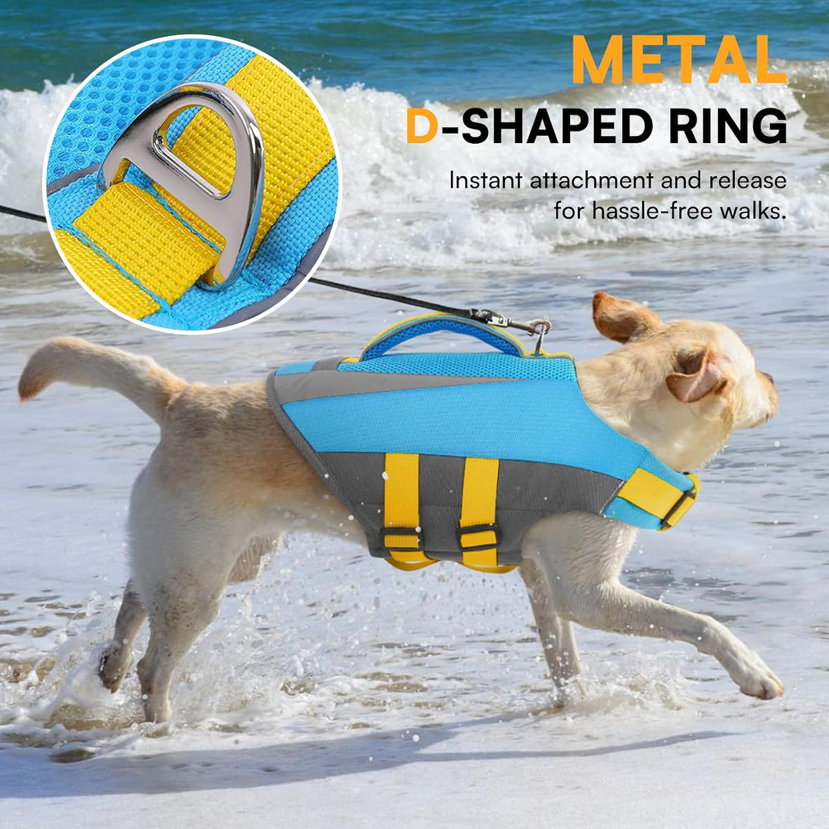Dog Life Vest for Swimming Boating, Adjustable Medium Dog lifejacket with Durable Rescue Handle, Puppy Life Vest with Enhanced Buoyancy for Swimming Pool Beach Boating, Blue, M