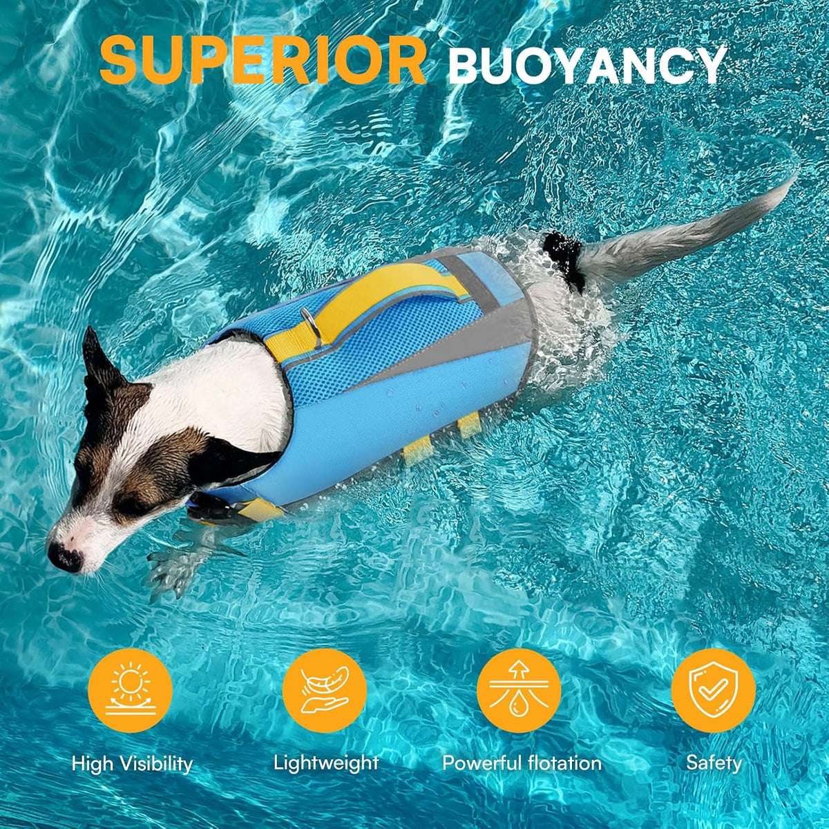 Dog Life Vest for Swimming Boating, Adjustable Medium Dog lifejacket with Durable Rescue Handle, Puppy Life Vest with Enhanced Buoyancy for Swimming Pool Beach Boating, Blue, M