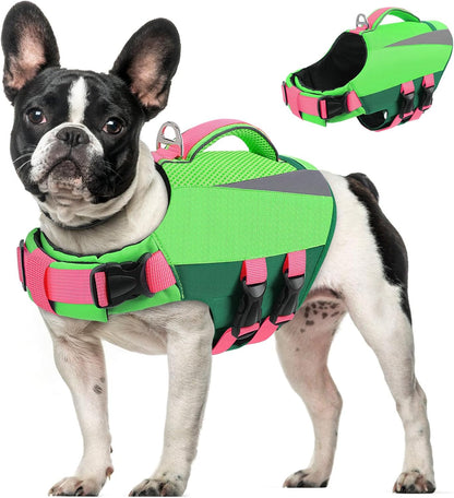 Dog Life Vest for Swimming Boating, Adjustable Medium Dog lifejacket with Durable Rescue Handle, Puppy Life Vest with Enhanced Buoyancy for Swimming Pool Beach Boating, Blue, M