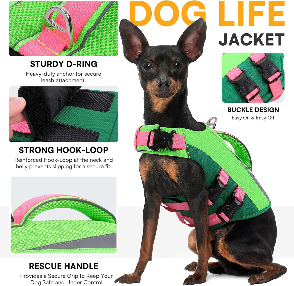 Dog Life Vest for Swimming Boating, Adjustable Medium Dog lifejacket with Durable Rescue Handle, Puppy Life Vest with Enhanced Buoyancy for Swimming Pool Beach Boating, Blue, M