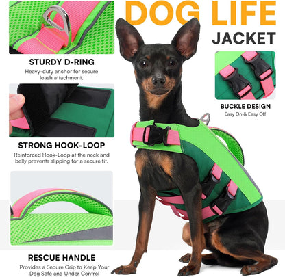 Dog Life Vest for Swimming Boating, Adjustable Medium Dog lifejacket with Durable Rescue Handle, Puppy Life Vest with Enhanced Buoyancy for Swimming Pool Beach Boating, Blue, M
