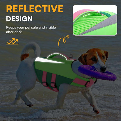 Dog Life Vest for Swimming Boating, Adjustable Medium Dog lifejacket with Durable Rescue Handle, Puppy Life Vest with Enhanced Buoyancy for Swimming Pool Beach Boating, Blue, M