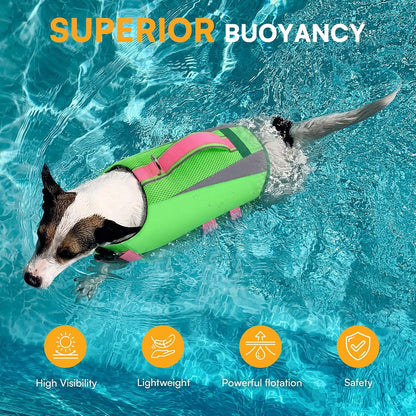 Dog Life Vest for Swimming Boating, Adjustable Medium Dog lifejacket with Durable Rescue Handle, Puppy Life Vest with Enhanced Buoyancy for Swimming Pool Beach Boating, Blue, M