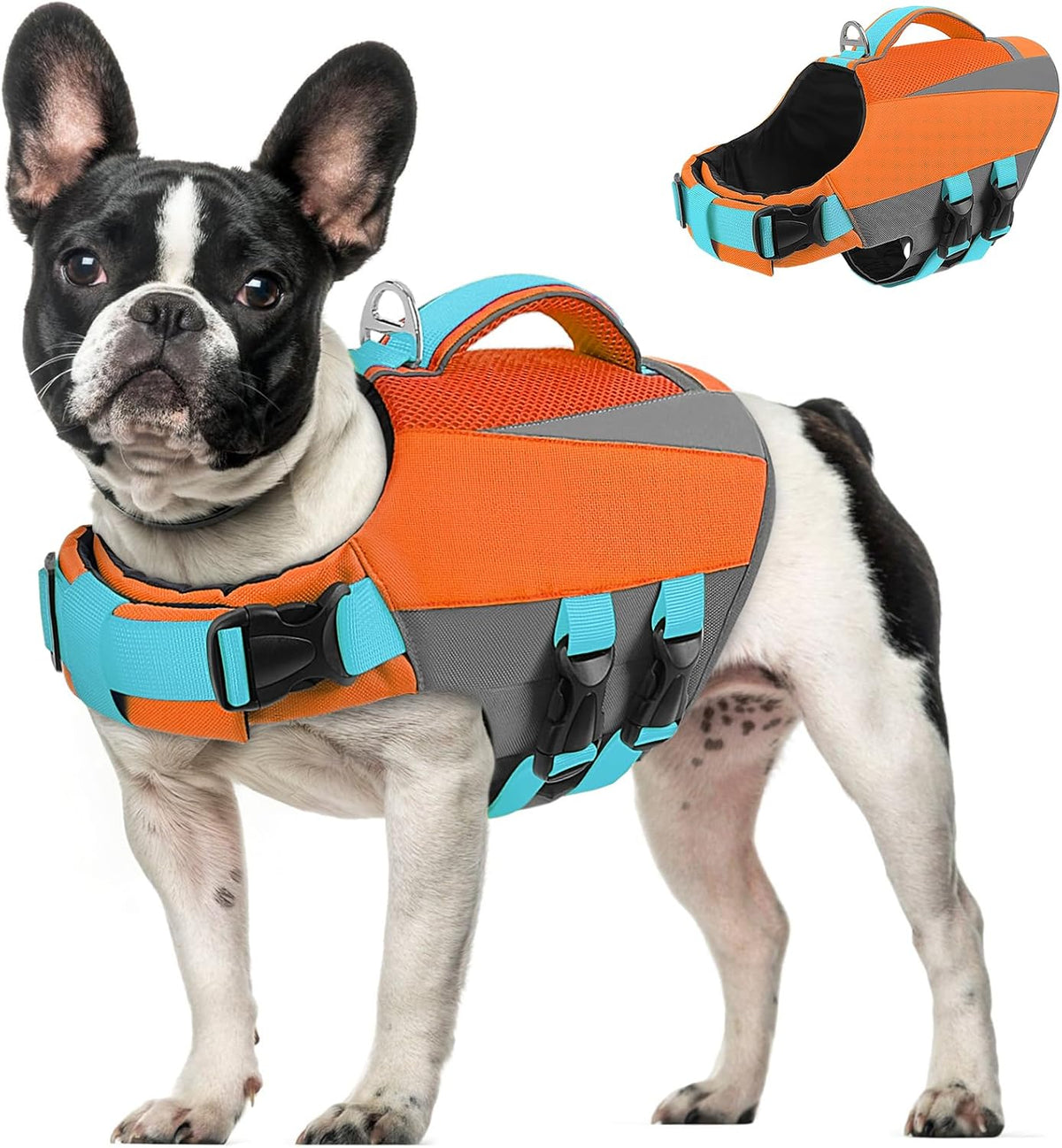 Dog Life Vest for Swimming Boating, Adjustable Medium Dog lifejacket with Durable Rescue Handle, Puppy Life Vest with Enhanced Buoyancy for Swimming Pool Beach Boating, Blue, M
