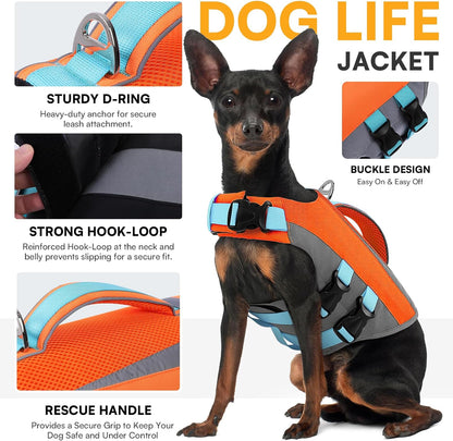 Dog Life Vest for Swimming Boating, Adjustable Medium Dog lifejacket with Durable Rescue Handle, Puppy Life Vest with Enhanced Buoyancy for Swimming Pool Beach Boating, Blue, M
