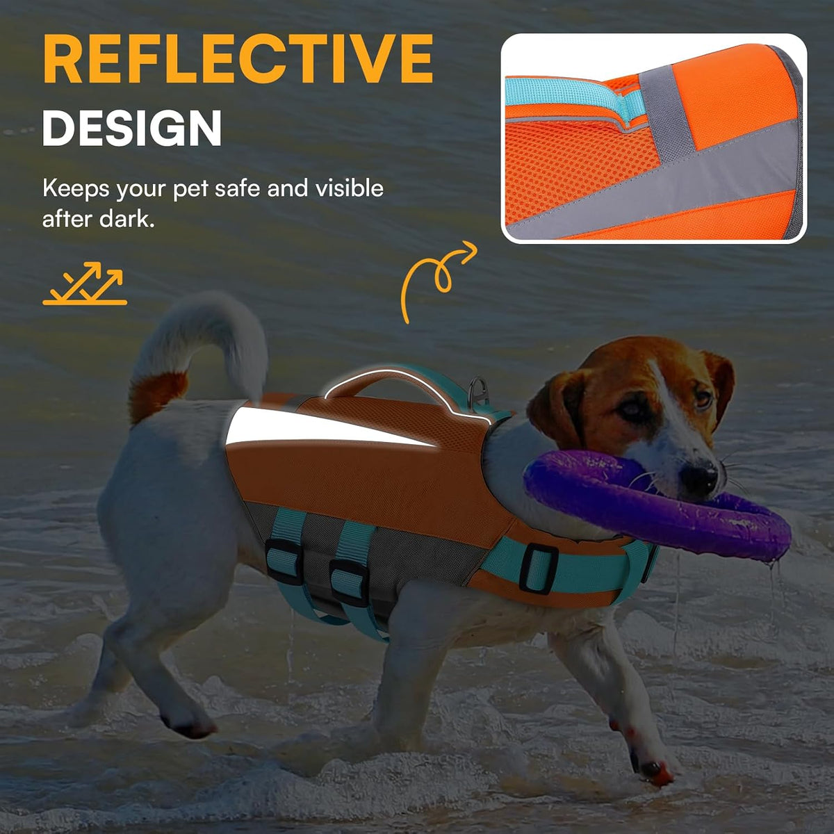 Dog Life Vest for Swimming Boating, Adjustable Medium Dog lifejacket with Durable Rescue Handle, Puppy Life Vest with Enhanced Buoyancy for Swimming Pool Beach Boating, Blue, M