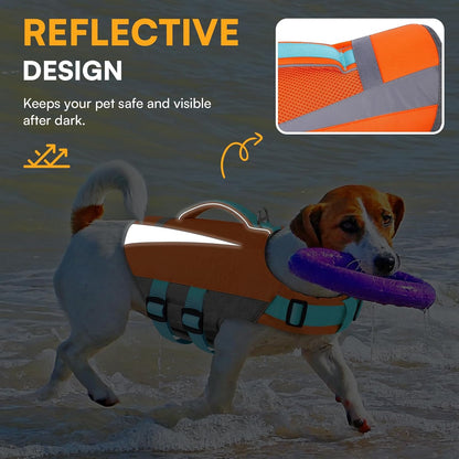 Dog Life Vest for Swimming Boating, Adjustable Medium Dog lifejacket with Durable Rescue Handle, Puppy Life Vest with Enhanced Buoyancy for Swimming Pool Beach Boating, Blue, M