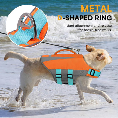 Dog Life Vest for Swimming Boating, Adjustable Medium Dog lifejacket with Durable Rescue Handle, Puppy Life Vest with Enhanced Buoyancy for Swimming Pool Beach Boating, Blue, M