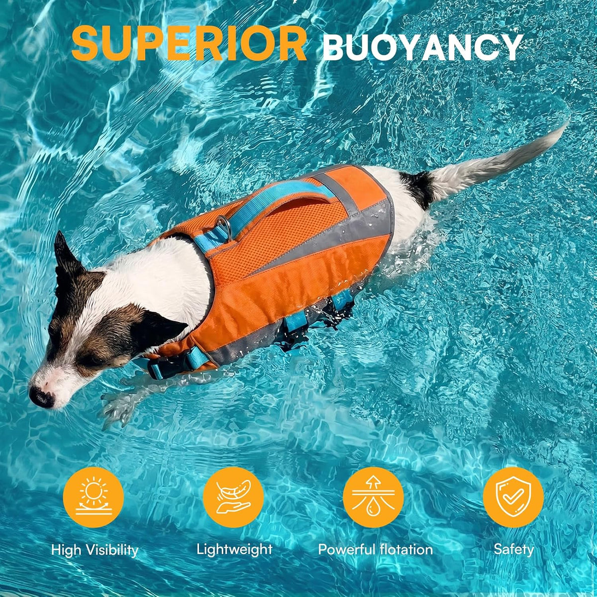 Dog Life Vest for Swimming Boating, Adjustable Medium Dog lifejacket with Durable Rescue Handle, Puppy Life Vest with Enhanced Buoyancy for Swimming Pool Beach Boating, Blue, M