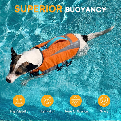 Dog Life Vest for Swimming Boating, Adjustable Medium Dog lifejacket with Durable Rescue Handle, Puppy Life Vest with Enhanced Buoyancy for Swimming Pool Beach Boating, Blue, M