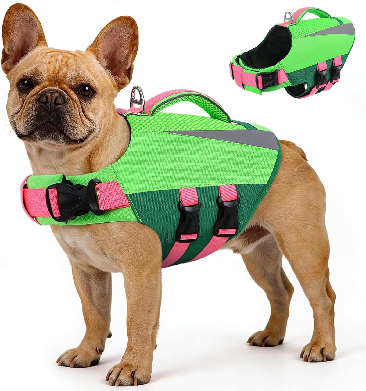 Dog Life Vest for Swimming Boating, Adjustable Medium Dog lifejacket with Durable Rescue Handle, Puppy Life Vest with Enhanced Buoyancy for Swimming Pool Beach Boating, Blue, M