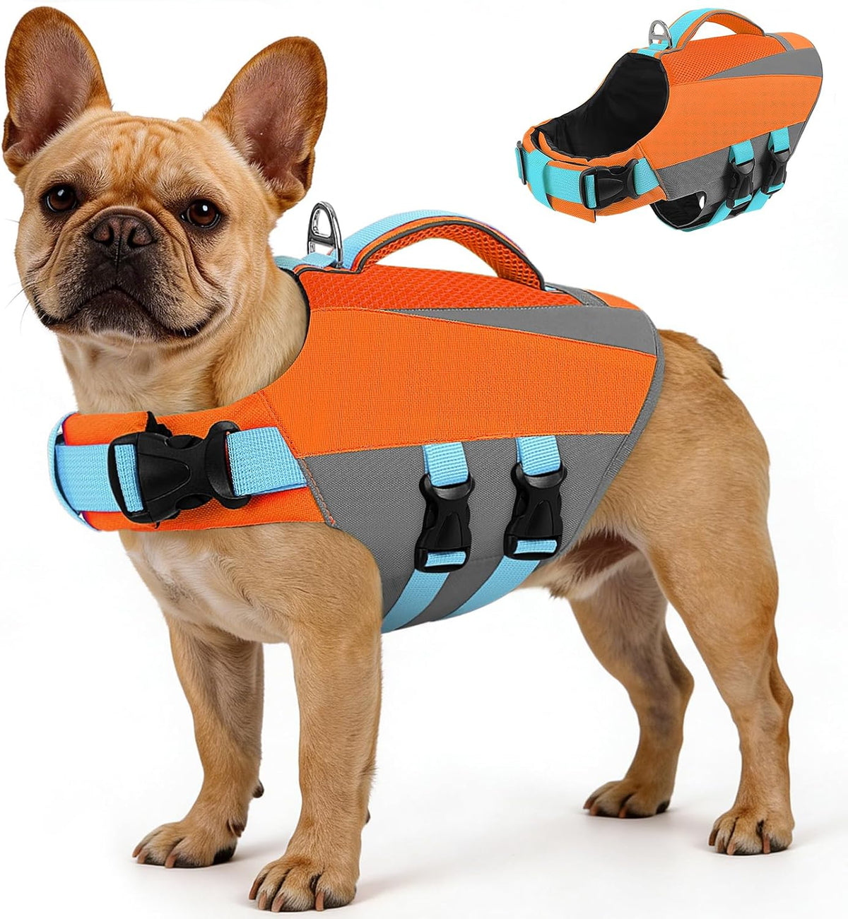 Dog Life Vest for Swimming Boating, Adjustable Medium Dog lifejacket with Durable Rescue Handle, Puppy Life Vest with Enhanced Buoyancy for Swimming Pool Beach Boating, Blue, M