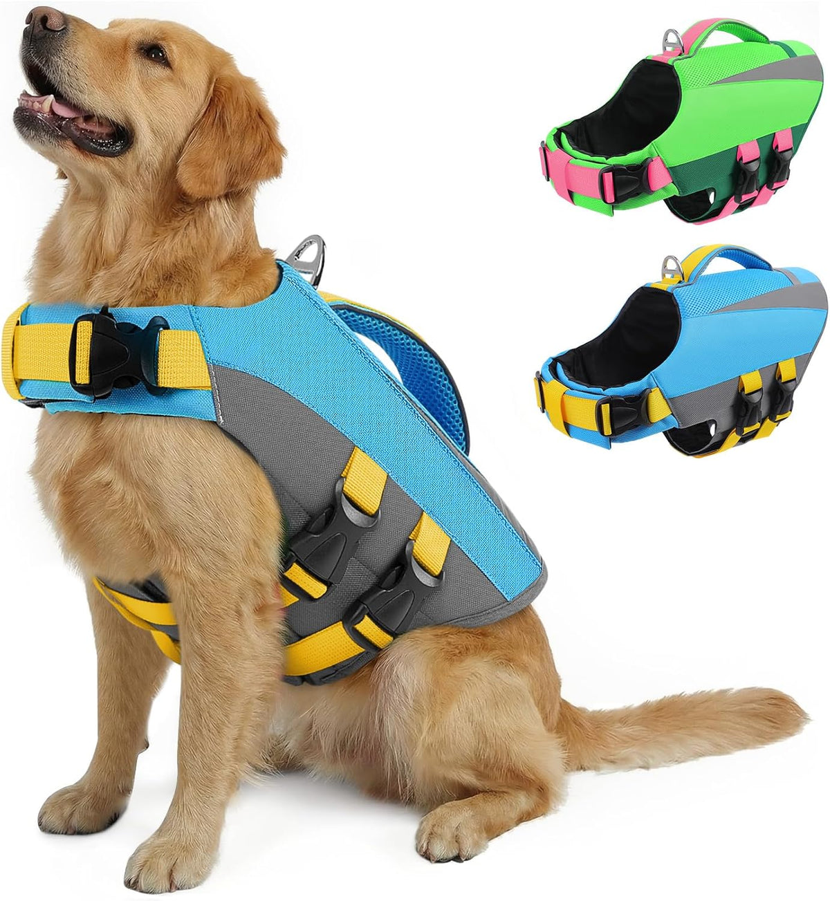 Dog Life Vest for Swimming Boating, Adjustable Medium Dog lifejacket with Durable Rescue Handle, Puppy Life Vest with Enhanced Buoyancy for Swimming Pool Beach Boating, Blue, M