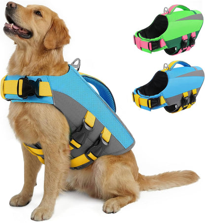 Dog Life Vest for Swimming Boating, Adjustable Medium Dog lifejacket with Durable Rescue Handle, Puppy Life Vest with Enhanced Buoyancy for Swimming Pool Beach Boating, Blue, M