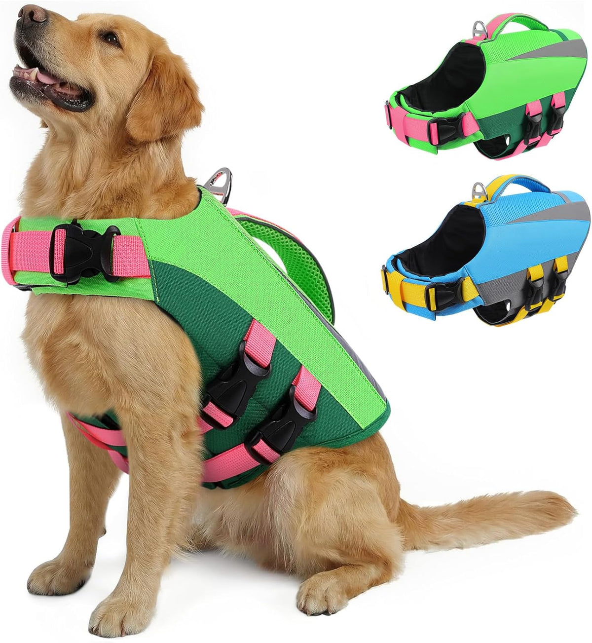 Dog Life Vest for Swimming Boating, Adjustable Medium Dog lifejacket with Durable Rescue Handle, Puppy Life Vest with Enhanced Buoyancy for Swimming Pool Beach Boating, Blue, M