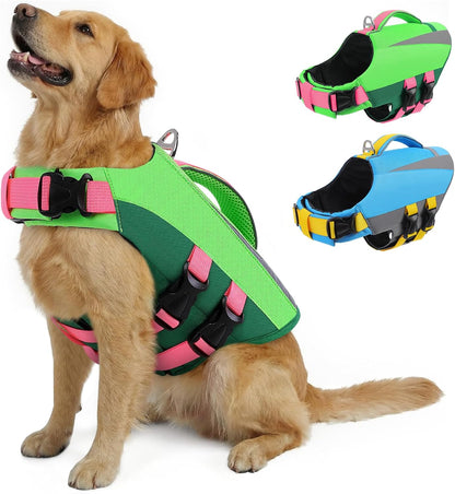 Dog Life Vest for Swimming Boating, Adjustable Medium Dog lifejacket with Durable Rescue Handle, Puppy Life Vest with Enhanced Buoyancy for Swimming Pool Beach Boating, Blue, M