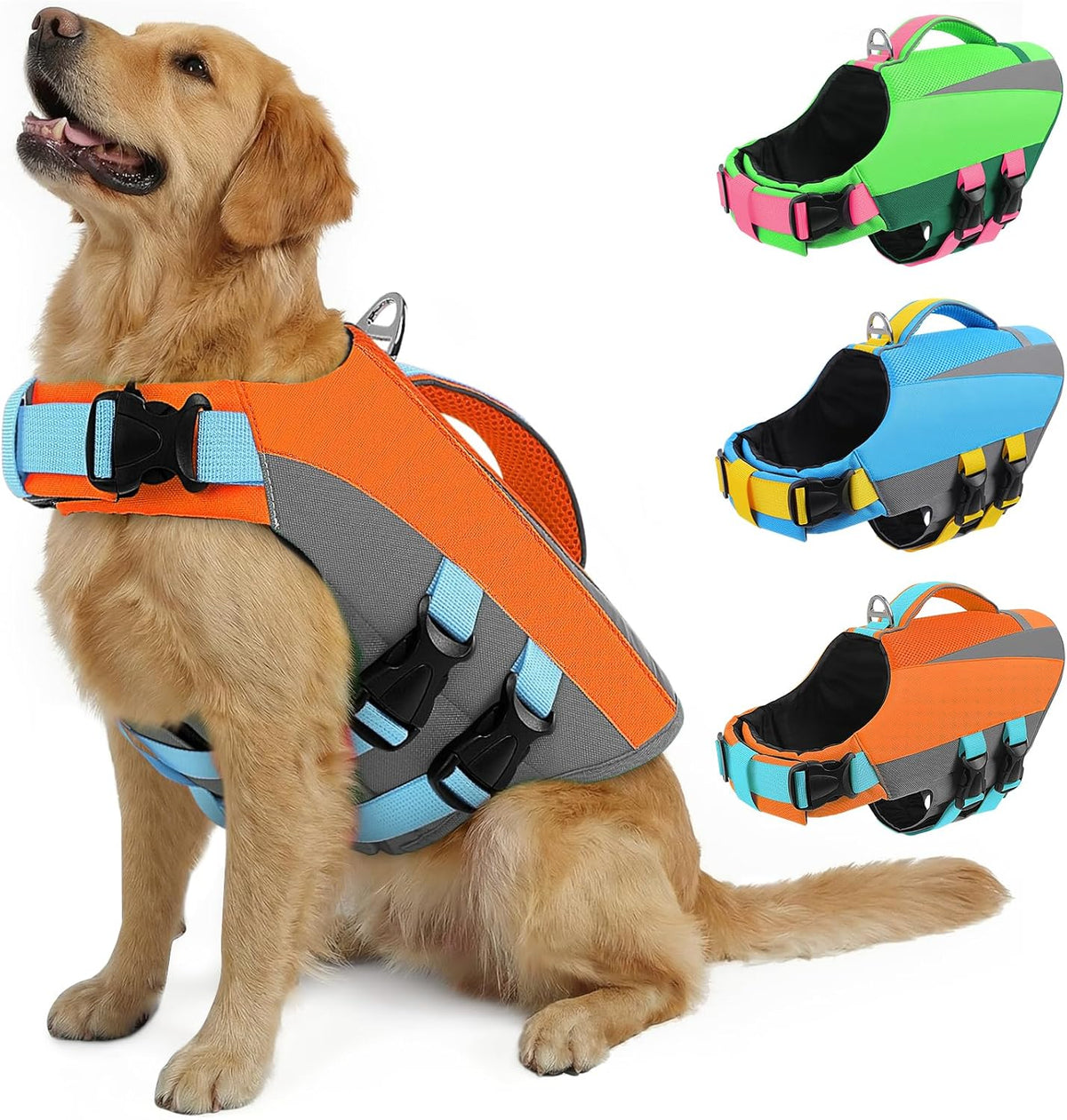 Dog Life Vest for Swimming Boating, Adjustable Medium Dog lifejacket with Durable Rescue Handle, Puppy Life Vest with Enhanced Buoyancy for Swimming Pool Beach Boating, Blue, M