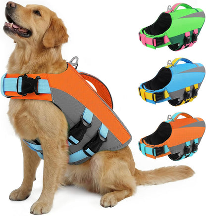 Dog Life Vest for Swimming Boating, Adjustable Medium Dog lifejacket with Durable Rescue Handle, Puppy Life Vest with Enhanced Buoyancy for Swimming Pool Beach Boating, Blue, M