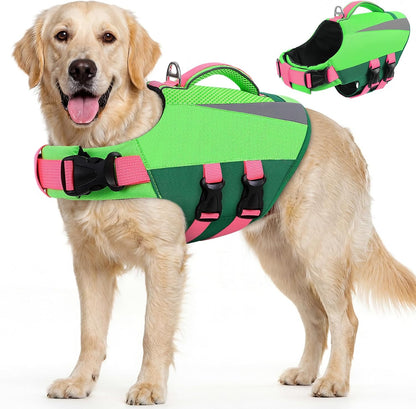Dog Life Vest for Swimming Boating, Adjustable Medium Dog lifejacket with Durable Rescue Handle, Puppy Life Vest with Enhanced Buoyancy for Swimming Pool Beach Boating, Blue, M
