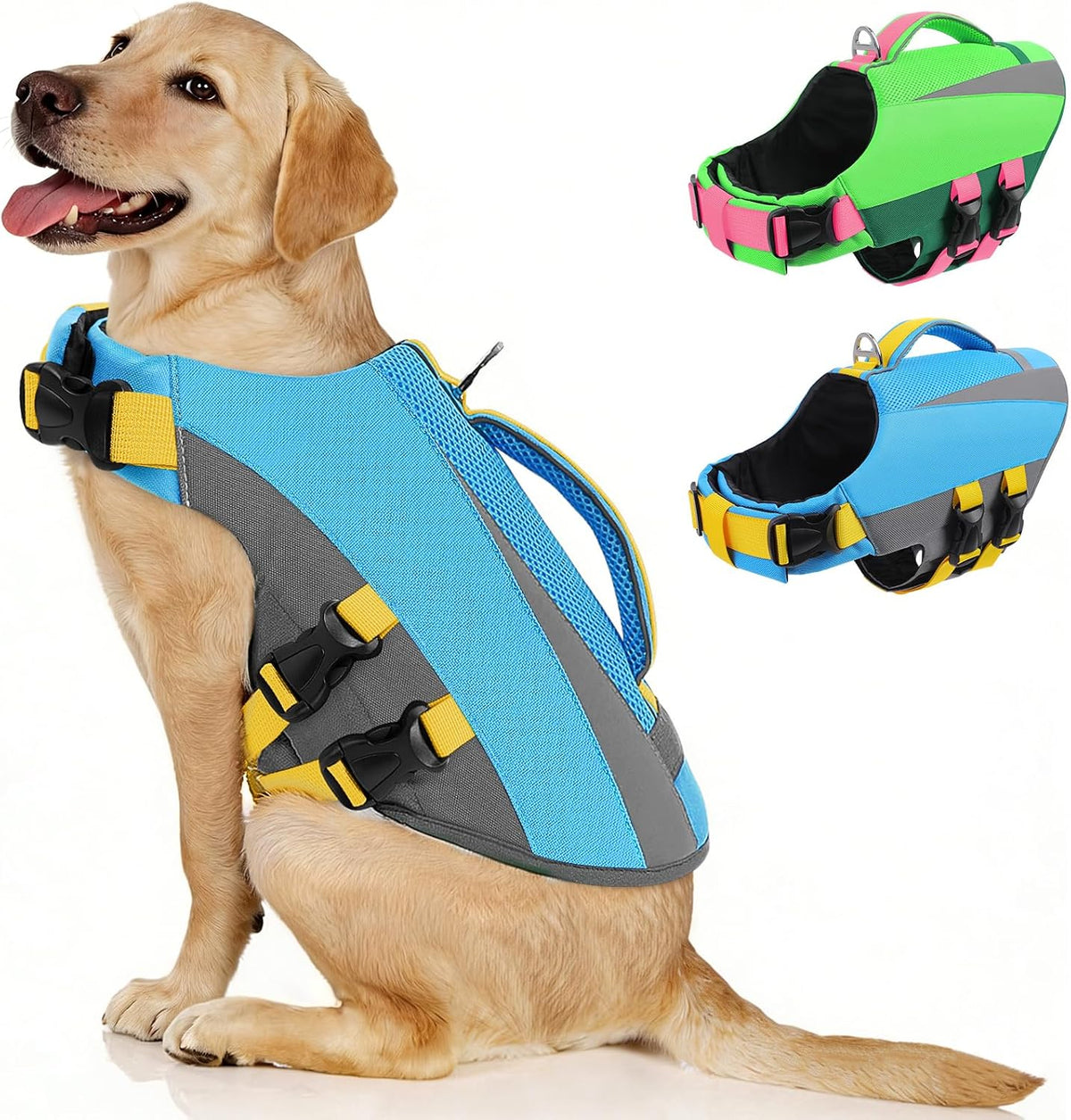 Dog Life Vest for Swimming Boating, Adjustable Medium Dog lifejacket with Durable Rescue Handle, Puppy Life Vest with Enhanced Buoyancy for Swimming Pool Beach Boating, Blue, M