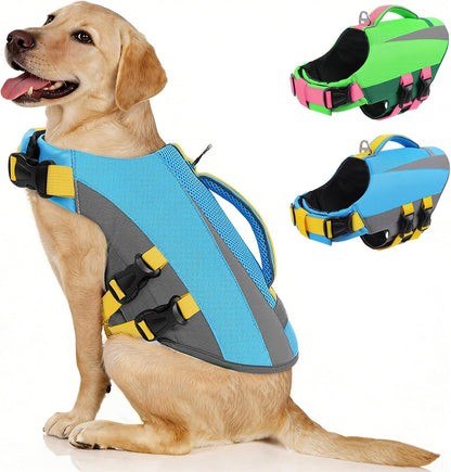 Dog Life Vest for Swimming Boating, Adjustable Medium Dog lifejacket with Durable Rescue Handle, Puppy Life Vest with Enhanced Buoyancy for Swimming Pool Beach Boating, Blue, M