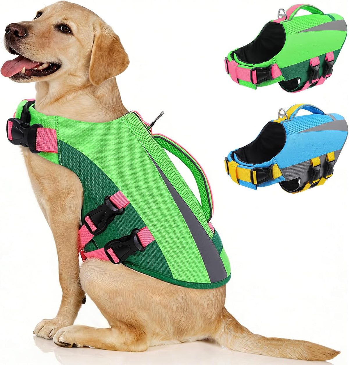 Dog Life Vest for Swimming Boating, Adjustable Medium Dog lifejacket with Durable Rescue Handle, Puppy Life Vest with Enhanced Buoyancy for Swimming Pool Beach Boating, Blue, M