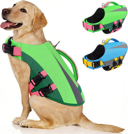 Dog Life Vest for Swimming Boating, Adjustable Medium Dog lifejacket with Durable Rescue Handle, Puppy Life Vest with Enhanced Buoyancy for Swimming Pool Beach Boating, Blue, M