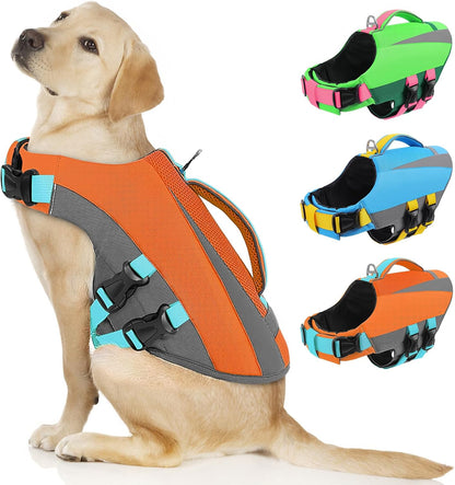Dog Life Vest for Swimming Boating, Adjustable Medium Dog lifejacket with Durable Rescue Handle, Puppy Life Vest with Enhanced Buoyancy for Swimming Pool Beach Boating, Blue, M