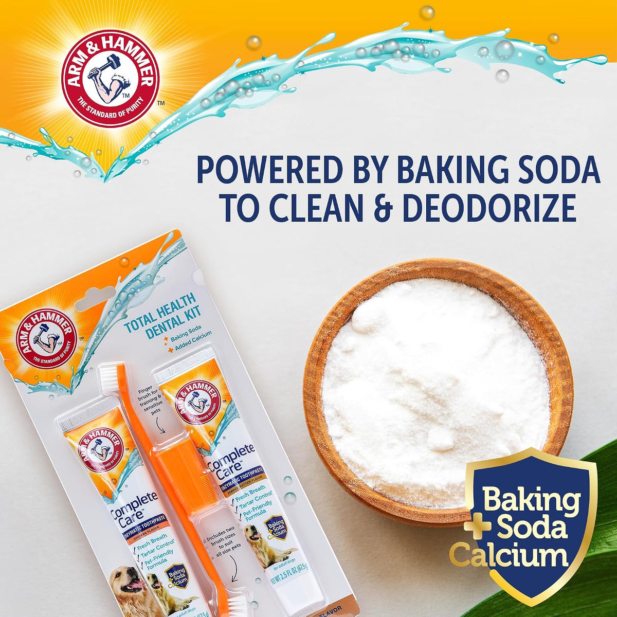 Arm and Hammer Complete Care Dog Dental Kit, Chicken Flavor, 2.5 Oz | Enzymatic toothpaste, toothbrush, and finger brush with baking soda and calcium for plaque and tartar control