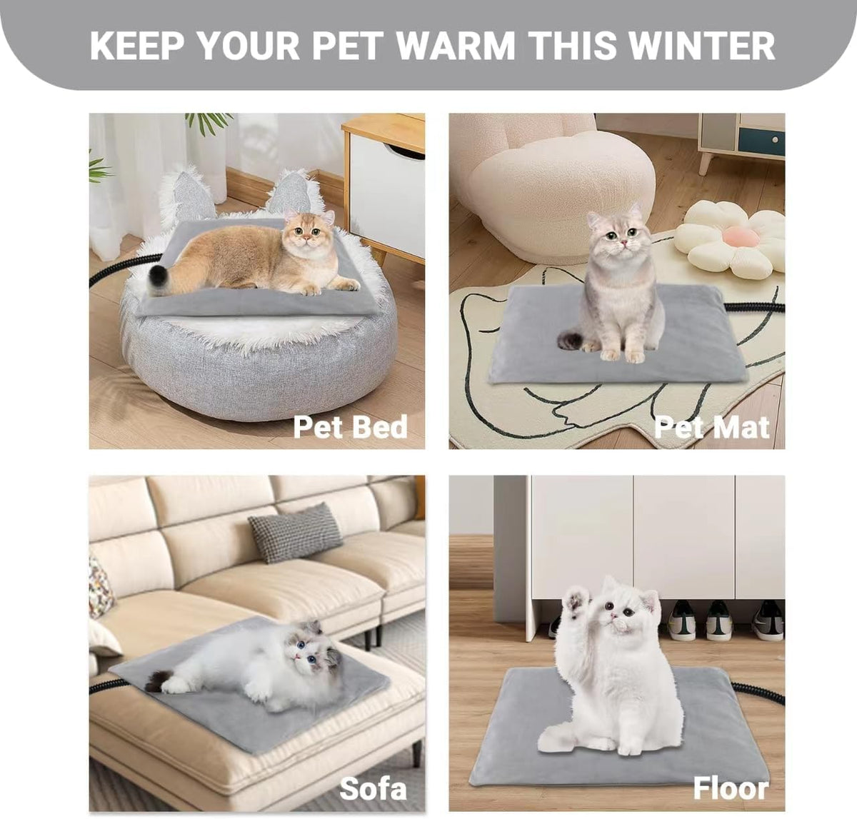 Pet Heating Pad for Cats Dogs with Temp Adjustable & Auto Power-Off