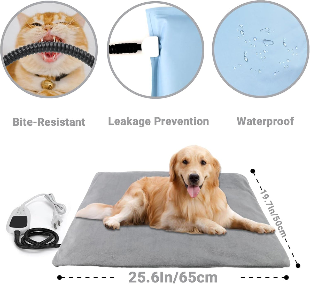 Pet Heating Pad for Cats Dogs with Temp Adjustable & Auto Power-Off