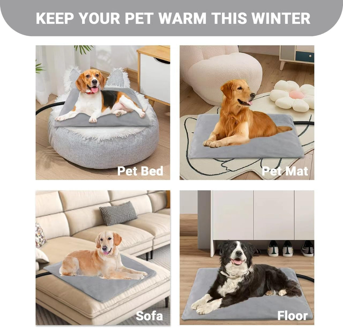 Pet Heating Pad for Cats Dogs with Temp Adjustable & Auto Power-Off