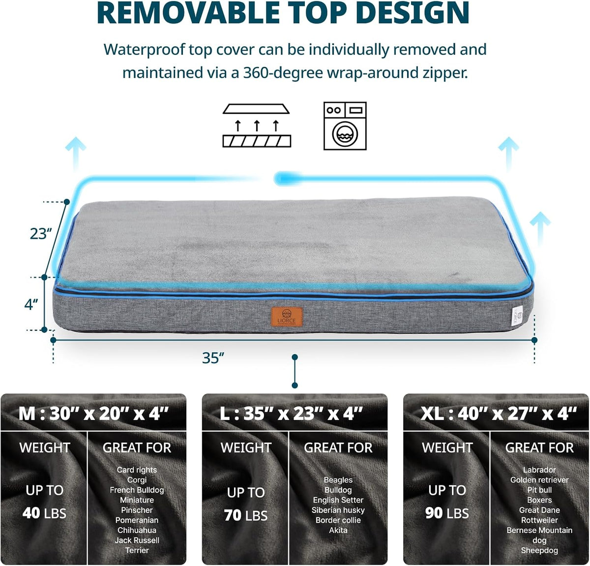 Orthopedic Memory Foam XXL Dog Bed - 6" Thick Beds for Extra Large Sized Dog - Waterproof Removable Washable Cover & Wrap-Around Zipper - Ultimate Comfort & Easy Maintenance, Dary Grey
