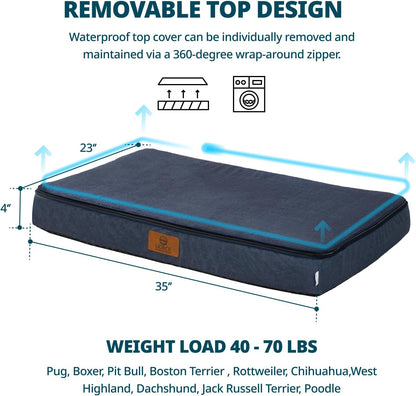 Orthopedic Memory Foam XXL Dog Bed - 6" Thick Beds for Extra Large Sized Dog - Waterproof Removable Washable Cover & Wrap-Around Zipper - Ultimate Comfort & Easy Maintenance, Dary Grey