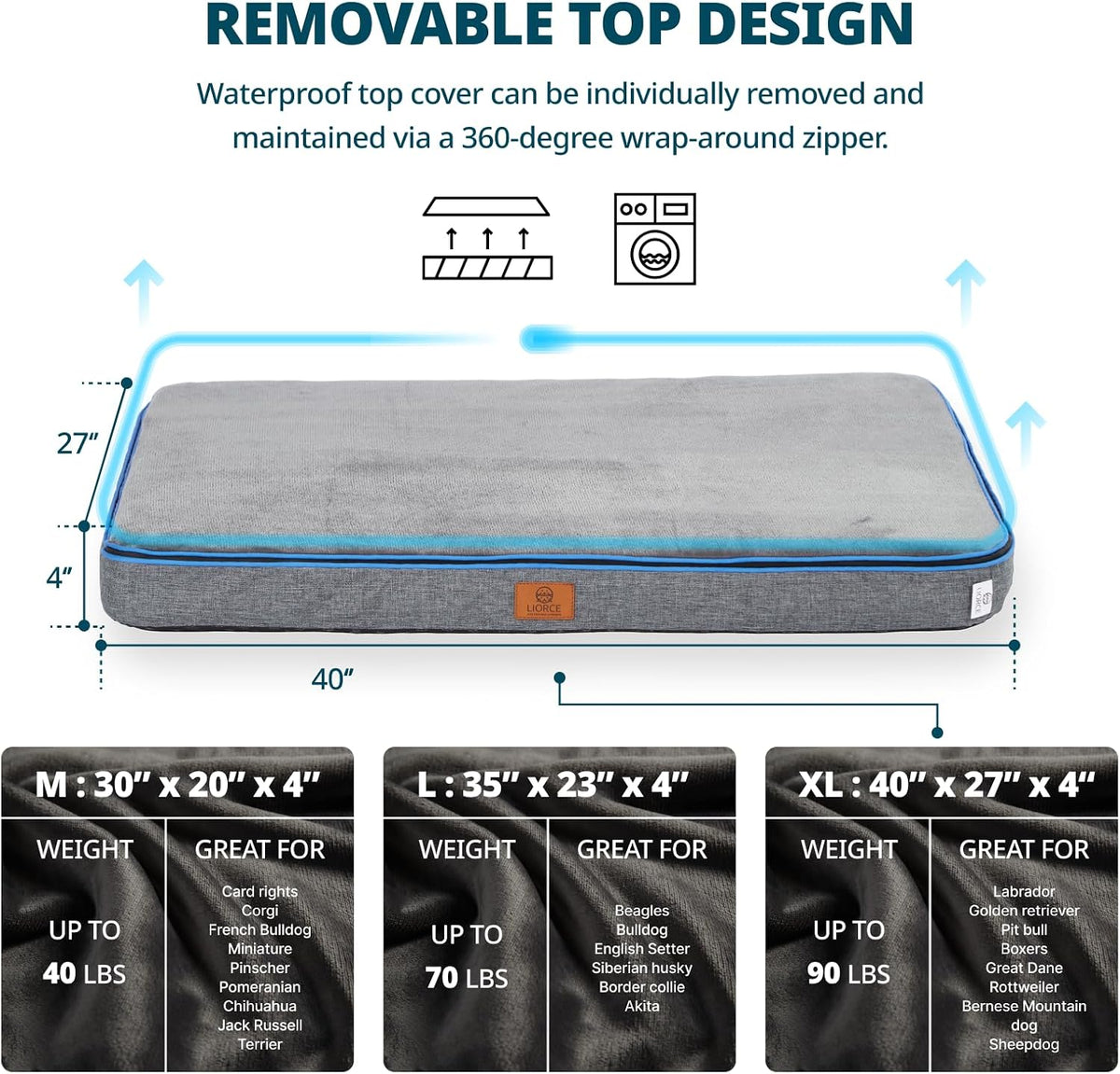 Orthopedic Memory Foam XXL Dog Bed - 6" Thick Beds for Extra Large Sized Dog - Waterproof Removable Washable Cover & Wrap-Around Zipper - Ultimate Comfort & Easy Maintenance, Dary Grey