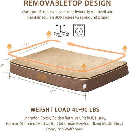 Orthopedic Memory Foam XXL Dog Bed - 6" Thick Beds for Extra Large Sized Dog - Waterproof Removable Washable Cover & Wrap-Around Zipper - Ultimate Comfort & Easy Maintenance, Dary Grey