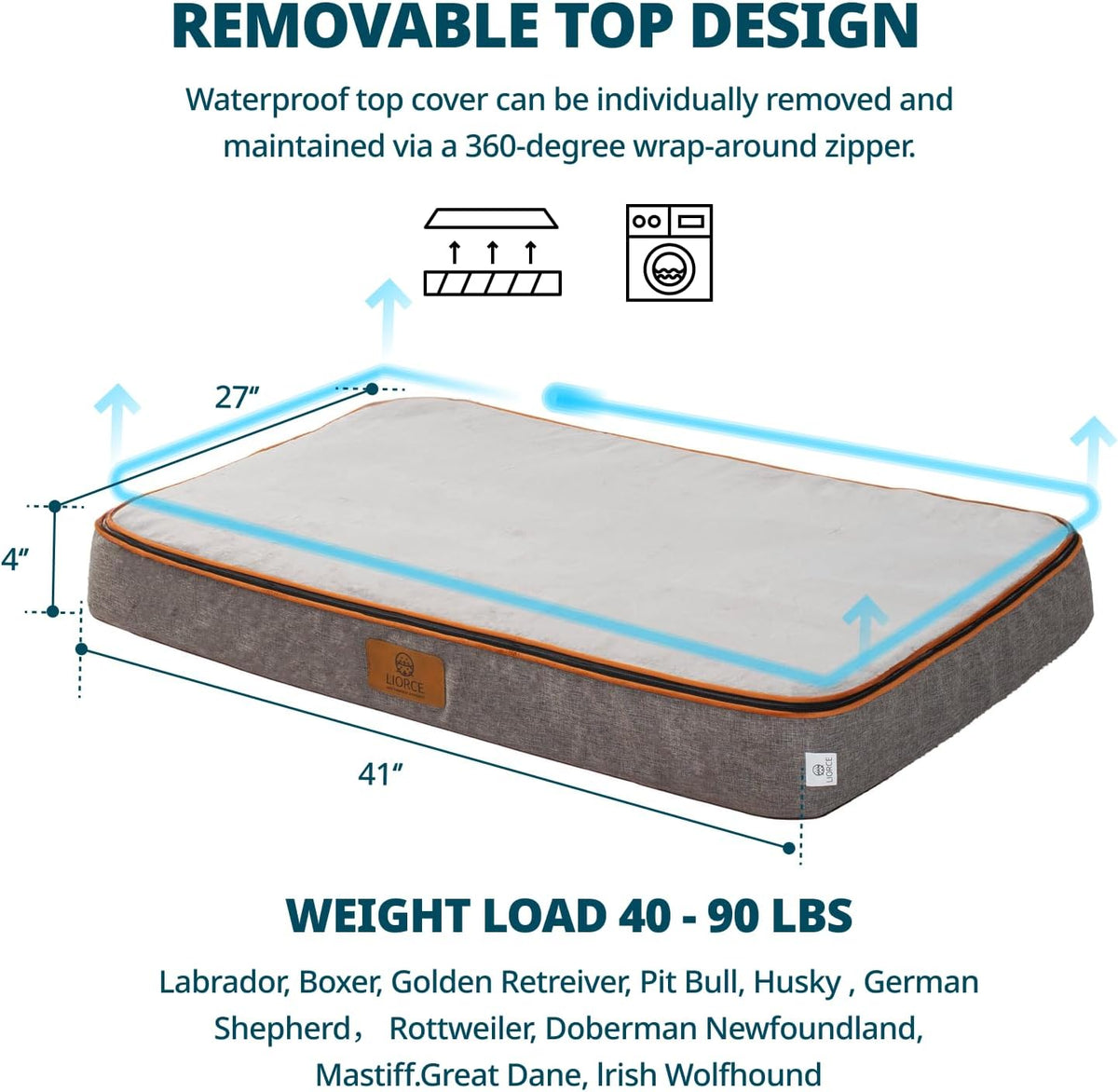 Orthopedic Memory Foam XXL Dog Bed - 6" Thick Beds for Extra Large Sized Dog - Waterproof Removable Washable Cover & Wrap-Around Zipper - Ultimate Comfort & Easy Maintenance, Dary Grey