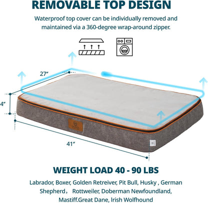 Orthopedic Memory Foam XXL Dog Bed - 6" Thick Beds for Extra Large Sized Dog - Waterproof Removable Washable Cover & Wrap-Around Zipper - Ultimate Comfort & Easy Maintenance, Dary Grey