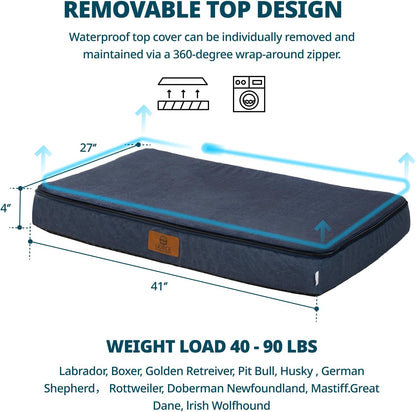 Orthopedic Memory Foam XXL Dog Bed - 6" Thick Beds for Extra Large Sized Dog - Waterproof Removable Washable Cover & Wrap-Around Zipper - Ultimate Comfort & Easy Maintenance, Dary Grey