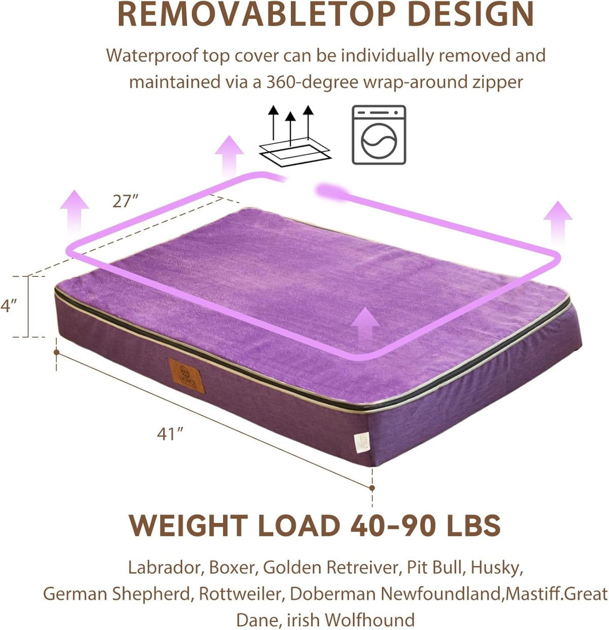 Orthopedic Memory Foam XXL Dog Bed - 6" Thick Beds for Extra Large Sized Dog - Waterproof Removable Washable Cover & Wrap-Around Zipper - Ultimate Comfort & Easy Maintenance, Dary Grey