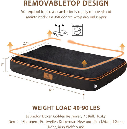 Orthopedic Memory Foam XXL Dog Bed - 6" Thick Beds for Extra Large Sized Dog - Waterproof Removable Washable Cover & Wrap-Around Zipper - Ultimate Comfort & Easy Maintenance, Dary Grey