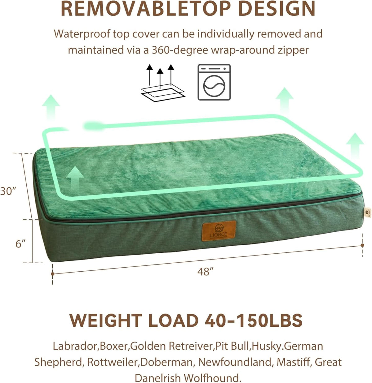 Orthopedic Memory Foam XXL Dog Bed - 6" Thick Beds for Extra Large Sized Dog - Waterproof Removable Washable Cover & Wrap-Around Zipper - Ultimate Comfort & Easy Maintenance, Dary Grey
