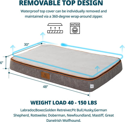 Orthopedic Memory Foam XXL Dog Bed - 6" Thick Beds for Extra Large Sized Dog - Waterproof Removable Washable Cover & Wrap-Around Zipper - Ultimate Comfort & Easy Maintenance, Dary Grey