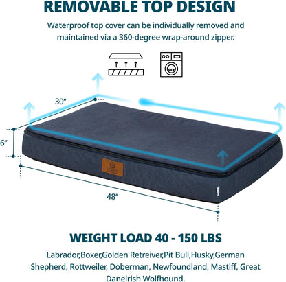 Orthopedic Memory Foam XXL Dog Bed - 6" Thick Beds for Extra Large Sized Dog - Waterproof Removable Washable Cover & Wrap-Around Zipper - Ultimate Comfort & Easy Maintenance, Dary Grey