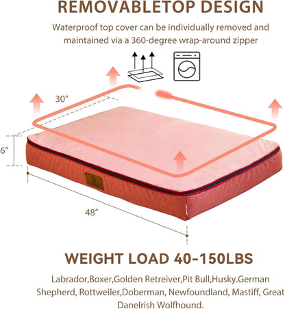 Orthopedic Memory Foam XXL Dog Bed - 6" Thick Beds for Extra Large Sized Dog - Waterproof Removable Washable Cover & Wrap-Around Zipper - Ultimate Comfort & Easy Maintenance, Dary Grey