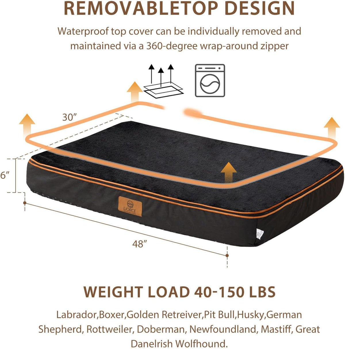 Orthopedic Memory Foam XXL Dog Bed - 6" Thick Beds for Extra Large Sized Dog - Waterproof Removable Washable Cover & Wrap-Around Zipper - Ultimate Comfort & Easy Maintenance, Dary Grey