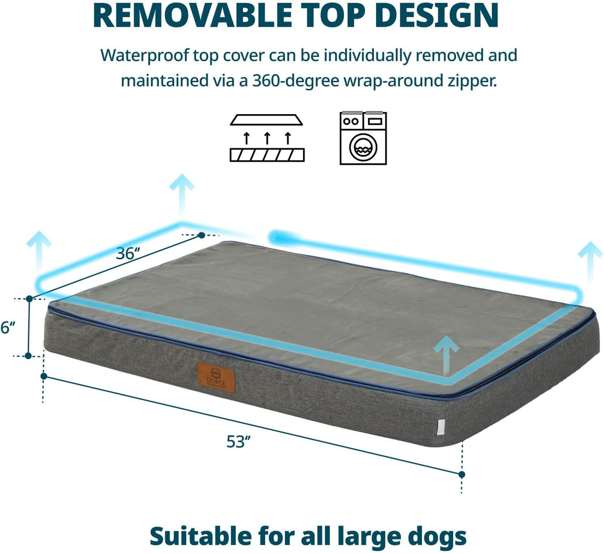Orthopedic Memory Foam XXL Dog Bed - 6" Thick Beds for Extra Large Sized Dog - Waterproof Removable Washable Cover & Wrap-Around Zipper - Ultimate Comfort & Easy Maintenance, Dary Grey