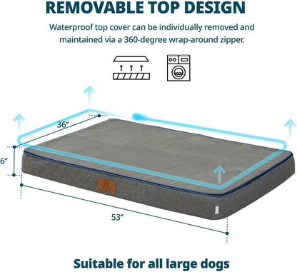 Orthopedic Memory Foam XXL Dog Bed - 6" Thick Beds for Extra Large Sized Dog - Waterproof Removable Washable Cover & Wrap-Around Zipper - Ultimate Comfort & Easy Maintenance, Dary Grey