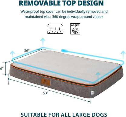 Orthopedic Memory Foam XXL Dog Bed - 6" Thick Beds for Extra Large Sized Dog - Waterproof Removable Washable Cover & Wrap-Around Zipper - Ultimate Comfort & Easy Maintenance, Dary Grey