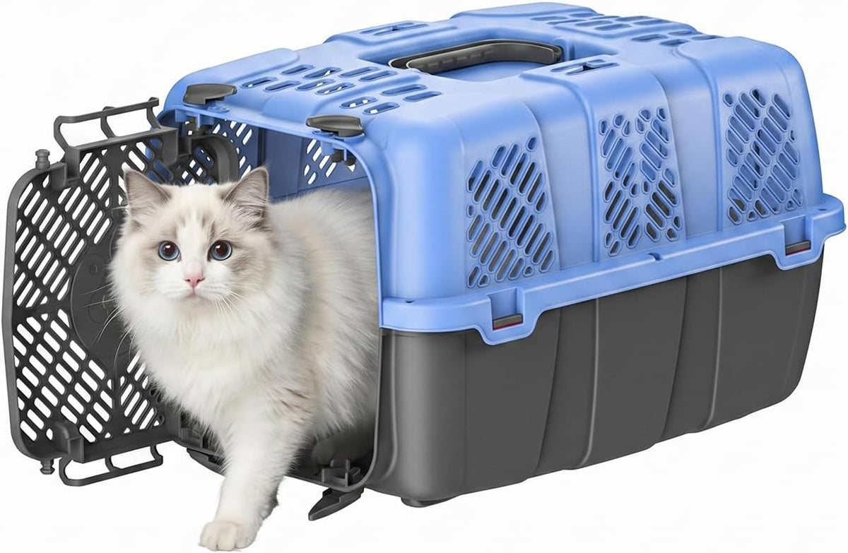 Hard-Sided Pet Travel Carrier, Detachable Cat Dog Airline Crate with Ventilation, Easy Clean Pet Carrier for Small Dogs Cats, with 8 Bowls, 17.76" L x 11.96" W x 12.38" H (Blue)
